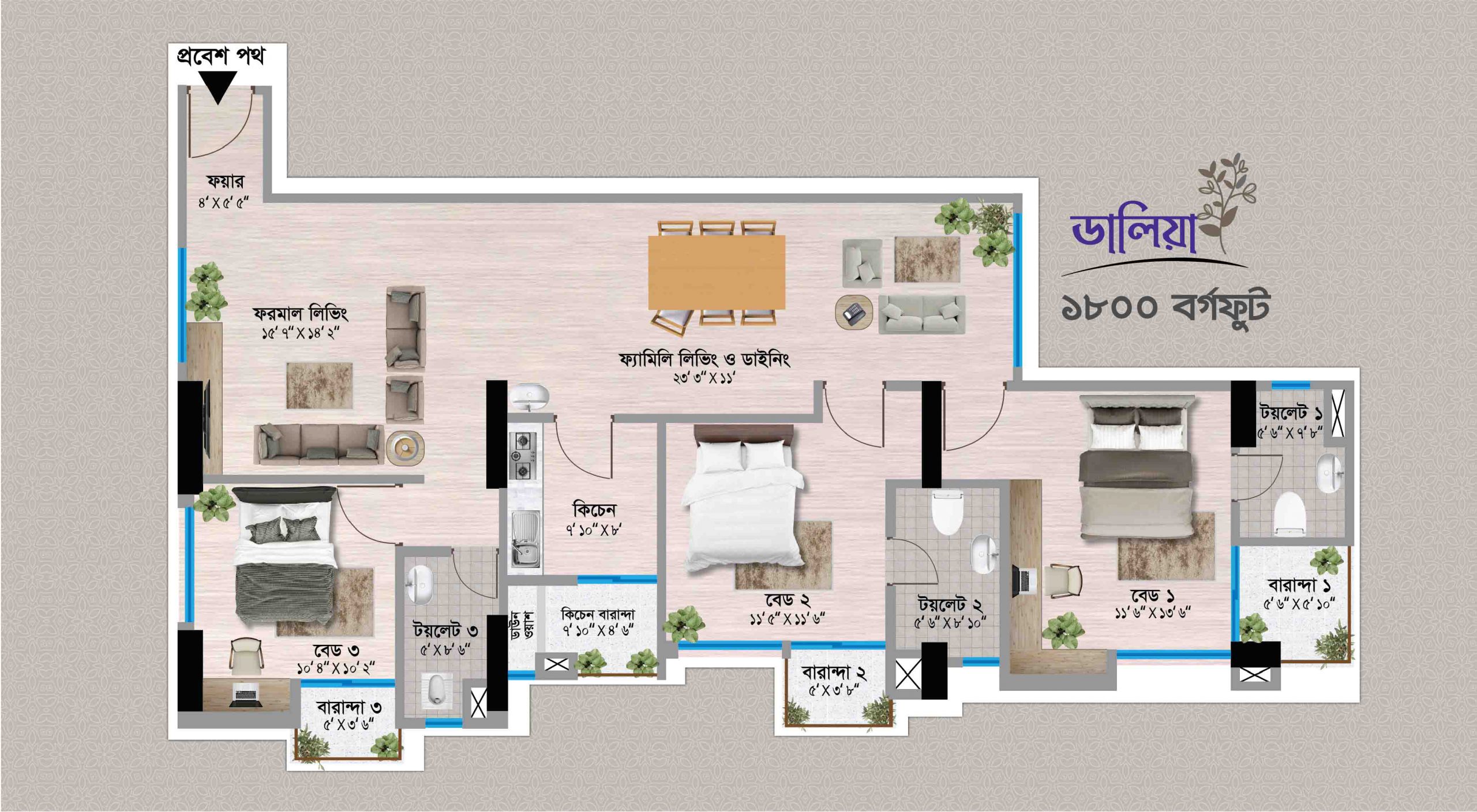 RB Midtown Floor Plan 1800 SFT
